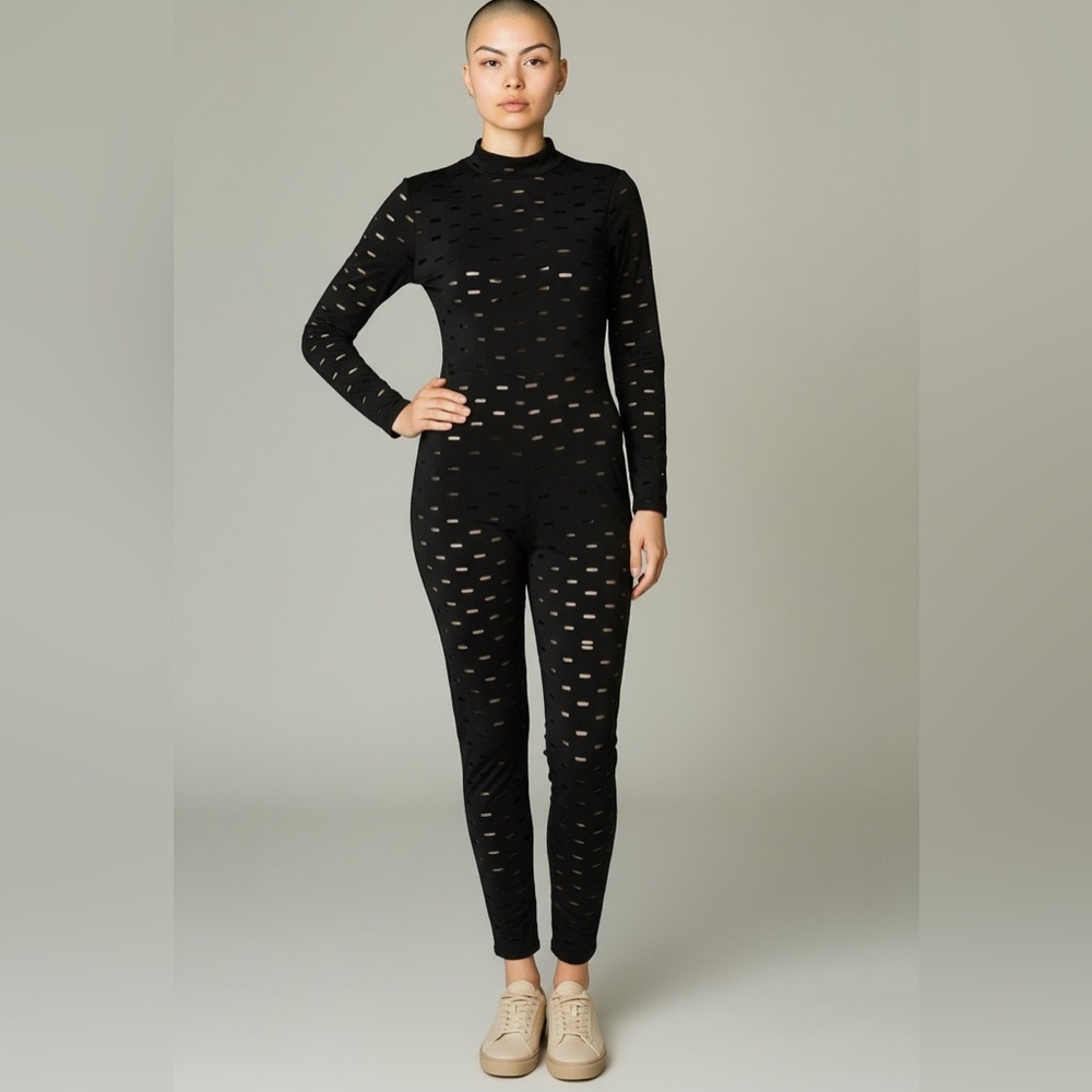SHEIN Black Mesh Jumpsuit